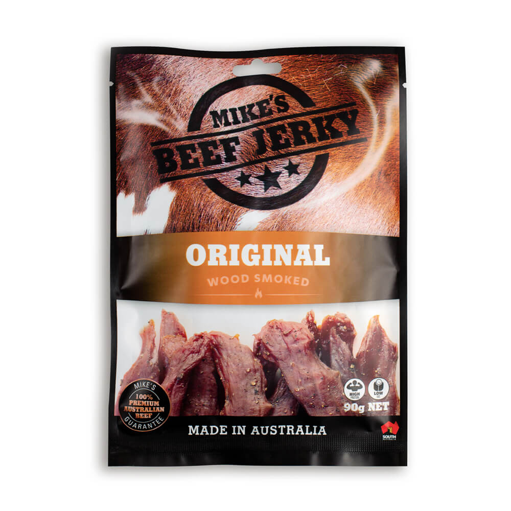 Mike's Beef Jerky image of the front of their Original Beef Jerky packet.
